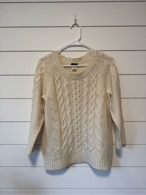 Jcrew Cozy Cable Knit Sweater Cream 3/4 Sleeve Size Large